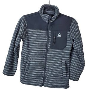Reebok Girl's Woven Gray/Black Striped Zip Front Jacket S